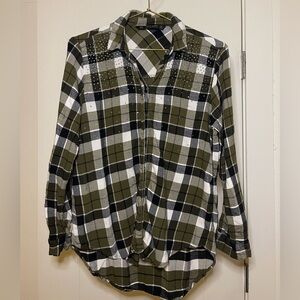 Zara Plaid Button Down Rhinestone Embellished Shirt